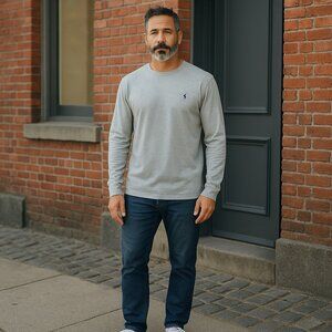 Polo by Ralph Lauren Men's XXL Long Sleeve Shirt Gray Crewneck Logo Casual Tee